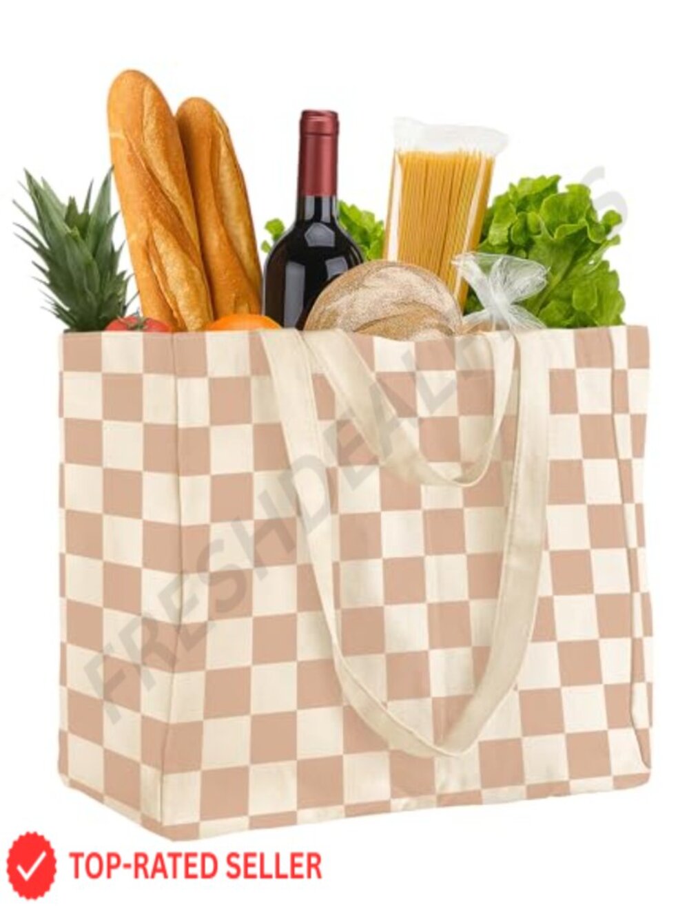 Extra Large Canvas Grocery Tote with 6 Pockets & Shoulder Strap